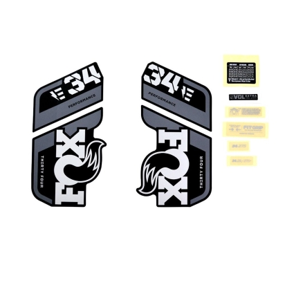 FOX Decal Kit: 2021 34 E-BIKE+ P-S Gray Logo Matte Black Background 0 (803-01-514)