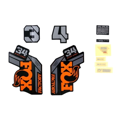 FOX Decal Kit: 2021 34 SC F-S Orange/Black Logo Shiny Black Fork 0 (803-01-517)